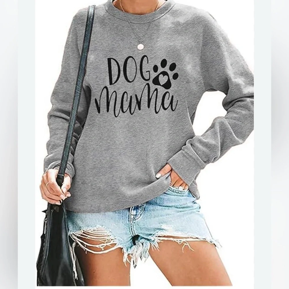 Dog Mom Sweatshirt Women Dog Mama Cute Dog Paw graphic Dog Lover Pullover - Picture 4 of 9
